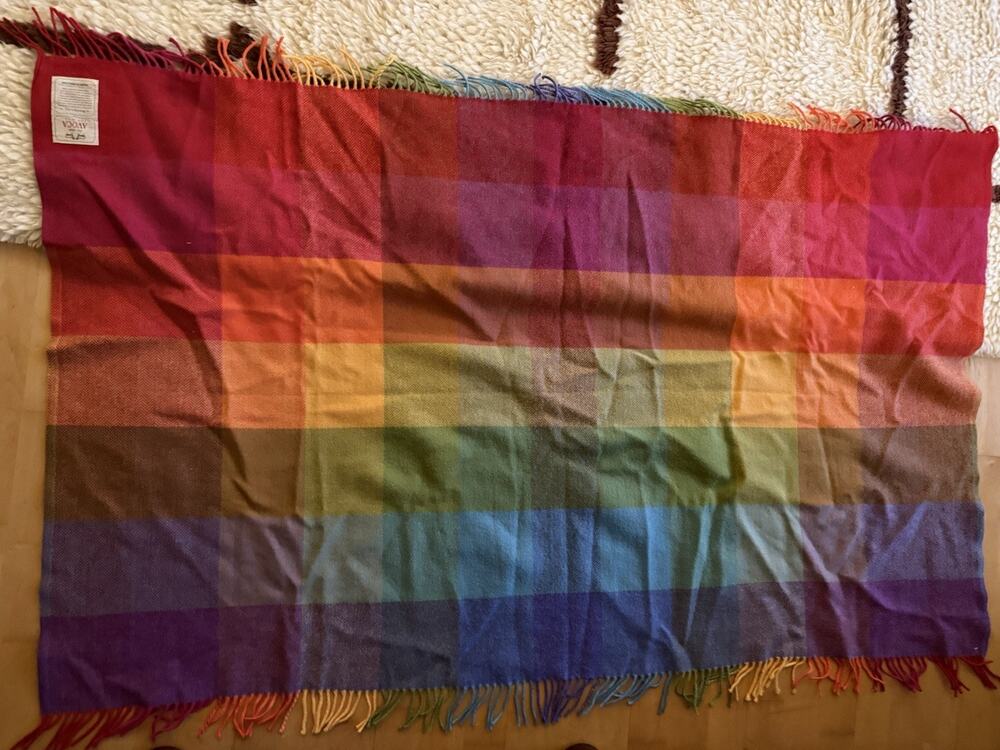 Avoca Wool Blanket Scarf Plaid Large Fringe Ireland Irish Lambswool Rainbow